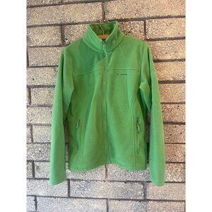 Columbia Green Full-Zip Womens Fleece Jacket With Pockets & High Collar Size S